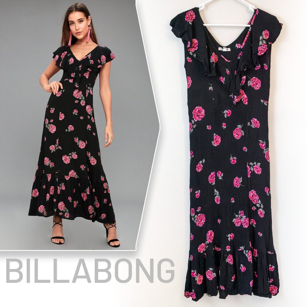 Billabong Dress | Southern Border | Black & Pink Floral Print | Medium